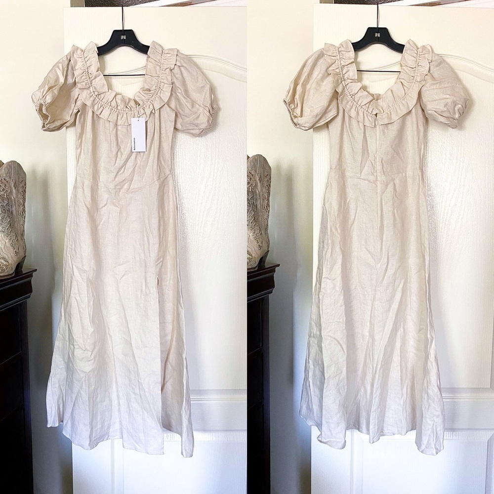 Reformation Dress Marley Off-Shoulder Linen Slit Midi Summer Cream 2 NWT